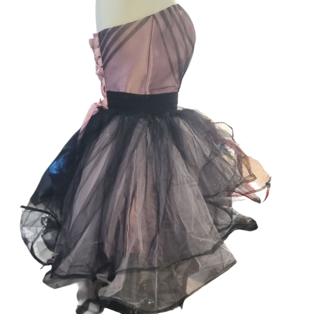 pauline Black Pink satin Asymmetrical Ruched corset mesh Prom Dress occassion - Picture 8 of 8